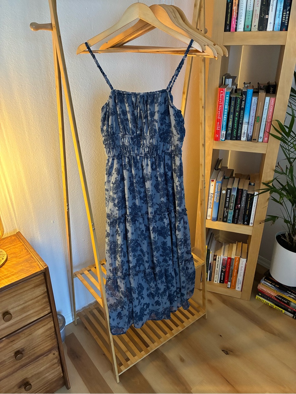Trixxi Dusty Blue Floral Tiered Dress